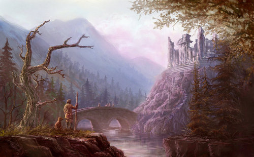 “Temple Ruins”, by Ari Suonpää. A lovely painting of an ancient - but not quite forgotten - temple, 