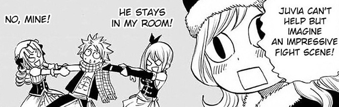 fuckinglovenalu:  My biggest manga wish for this year is, to see the meeting between Natsu and Touka. I really want to see Lucy’s reaction. Can you smell all the Nalu moments like me? Like how Lucy gets jealous? Or how Natsu doesn’t understand, why