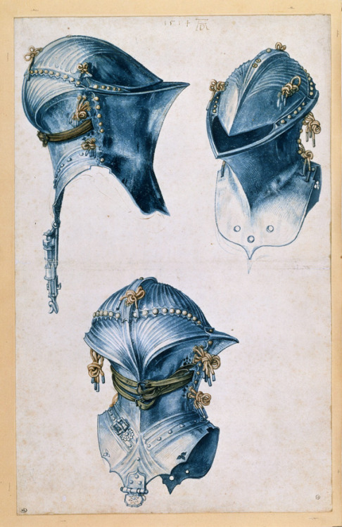 Albrecht Dürer, design for tournament helmets in three elevations, Turnierhelme, around 1500 | Musée