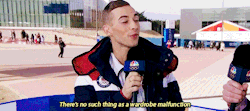 cuttothefeeling:  eggplantgifs: “We’re gonna give you some scenarios. What would Adam Rippon do? … Wardobe malfunction. Adam Rippon, response how?”  imagine them asking that to a straight guy 
