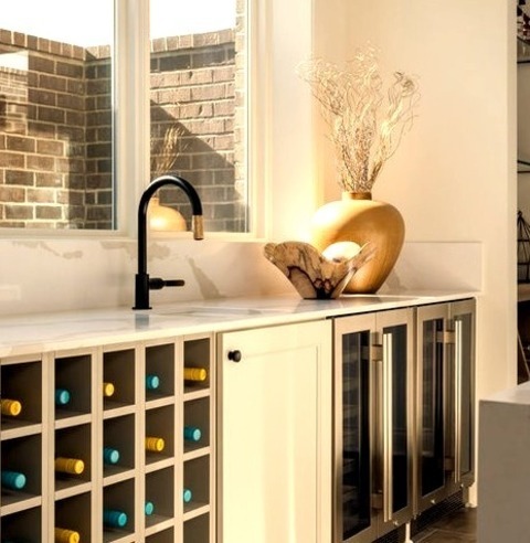 Contemporary Home Bar IndianapolisMid-sized Trendy Single-wall Dark Wood Floor Wet Bar Photo With An
