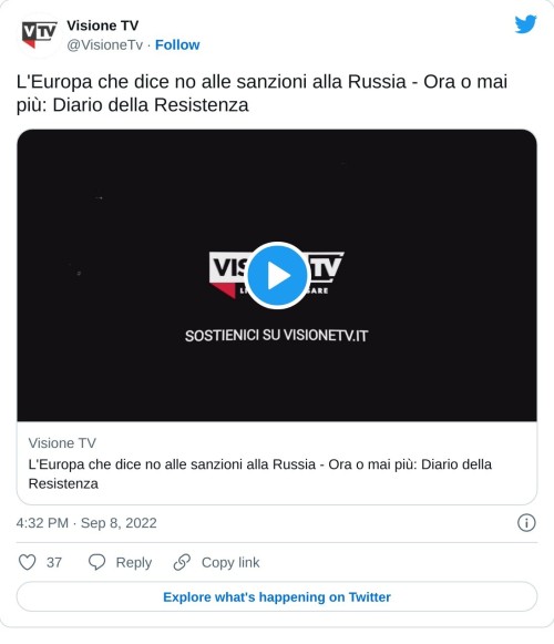 L'Europa che dice no alle sanzioni alla Russia - Ora o mai più: Diario della Resistenza https://t.co/IXZwsjeH2L  — Visione TV (@VisioneTv) September 8, 2022