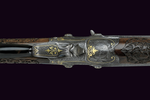 Incredible double barrel shotgun made by Joseph Bartl of Germany, third quarter of the 19th century.