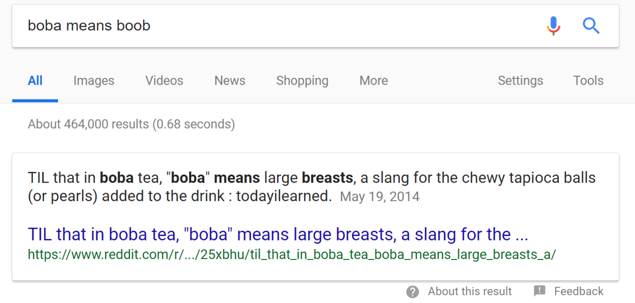 Yamino — boba actually means boob 😔