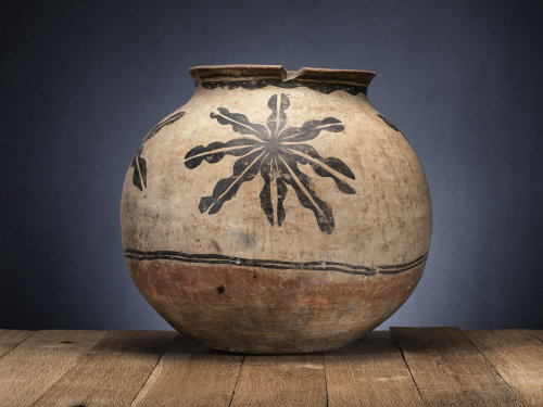  Large Cochiti Pottery Storage Jar, ca 1860,Monumental scale and of globular form painted with four 