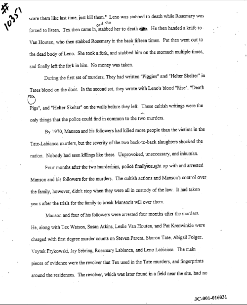 Dylan's Essay On Charles Manson (12 Pgs. '98)
