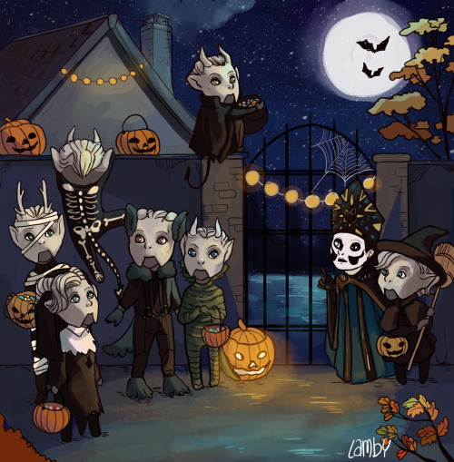 thelambofghost:  Late Halloween pics with small ghouls and papa Please check my art and support me o