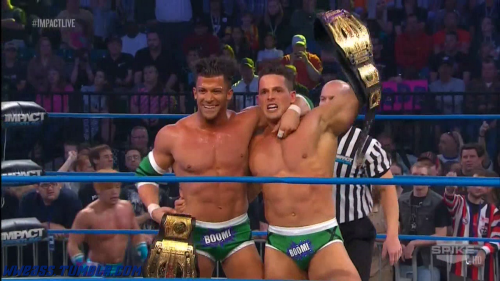 wweass:  WWEass Caps - TNA Impact: 03/20/14 Part: 2 TNA Tag Champs, The Bro Mans successfully retained their gold in a triple threat tag team match. Both Jessie Godderz and Robbie E looked insanely hot as usual defending their gold. Their manager, DJ