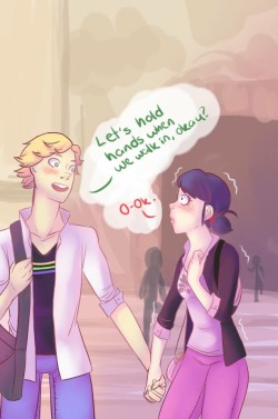 kittenwhoreprincess:  Post-reveal. A quick comic about Marinette and Adrien holding hands for the first time in their relationship. They’re so cute. :3 