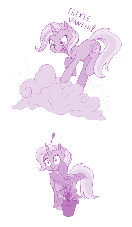 dstears:  Trixie Lulamoon: master of misdirection Equestria Daily’s Artist Training Grounds 8 - day 26:  Draw a pony deceiving another    x3