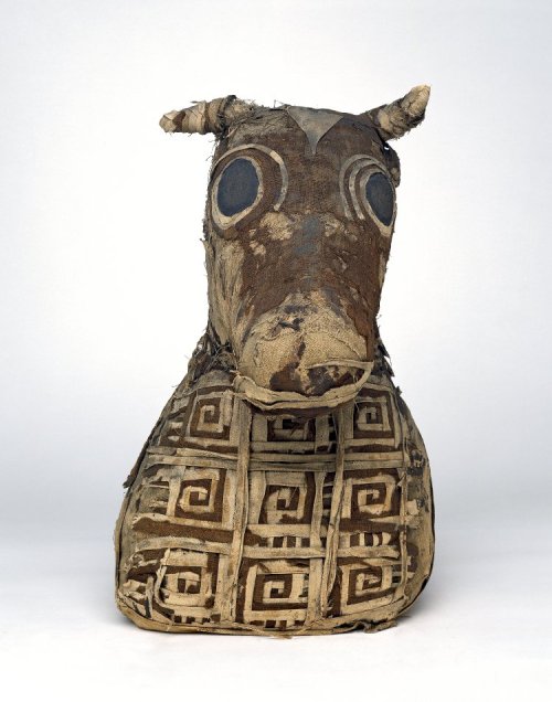 ancientpeoples:Mummified bullock with linen wrappings and geometric patterns on chest, Roman Period 