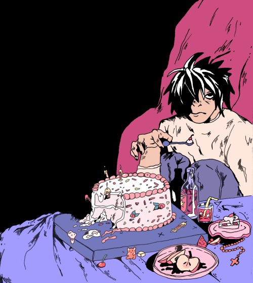 superorganisms:can’t I have my cake and eat it too? [image id: a drawing of L from death note.