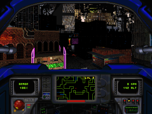 dos-ist-gut:  CyberMage: Darklight Awakening (ORIGIN Systems, Inc., 1995)Sleazy cyberpunk mixed with dark fantasy, CyberMage is a gloomy shooter with moments of colour and some very stylish art direction. It never really reaches its potential, trying