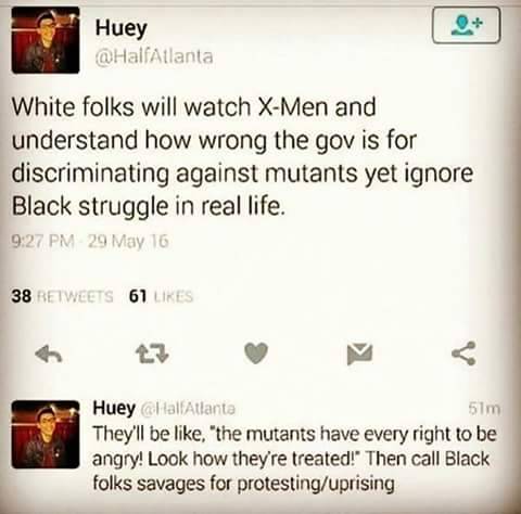 thehighpriestofreverseracism: diversehighfantasy: Yep just about well the mutants are white so