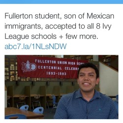 casslaxicana:  GIVE IT UP! 👏🏾👏🏾👏🏾 I’m so happy for him I bet his parents are so proud!! Immigrant/Brown kids are just as smart and worthy of an education as everyone else!! Drop out rate for Chicanos back in 50s/60s was so high because