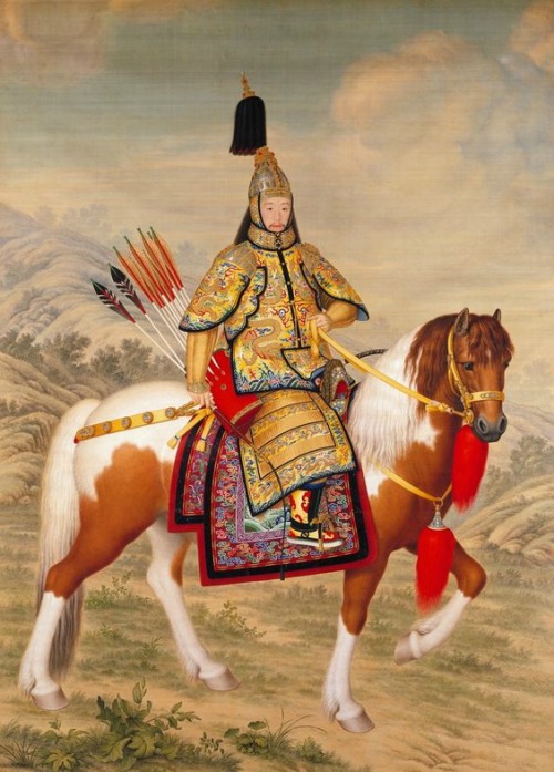 The Qianlong Emperor in armor on horseback. Qing dynasty, Qianlong period, dated to 1739 or 1754.