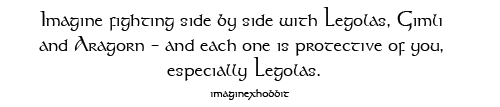 Imagine fighting side by side with Legolas, Gimli and Aragorn - and each one is protective of you, e