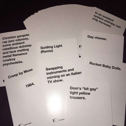 seirius: Muse Against HumanityThey finally arrived! 63 white cards, and 24 black Cards Against Human