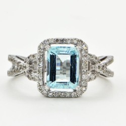 Perryssouthpark:  Aquamarine And Diamond Ring 14K White Gold Ring Features One Emerald-Cut