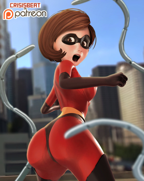 crisisbeat: Coming Soon  on July!  The brand new ELASTIPACK! A  hardcore set of images of the Incredible Helen Parr fighting crime in  public and getting a little messy with robots and tentacles in front of a  crowd. I´m still thinking on some of the