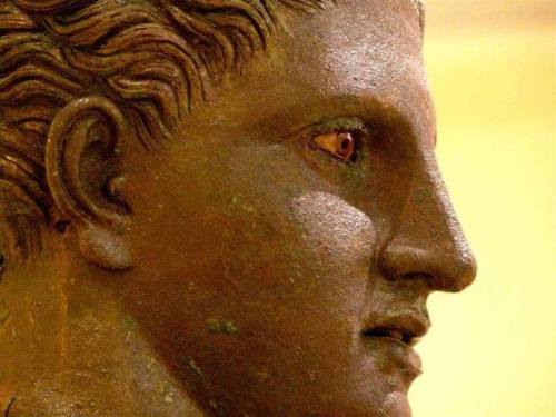 Close up of the large bronze statue of Artemis in the Archaeological Museum of Piraeus, Athens