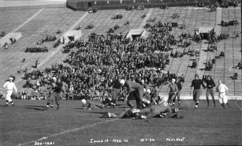 iowacitypast: Iowa-Nebraka football game at Iowa Stadium, The University of Iowa, November 5, 1932 P