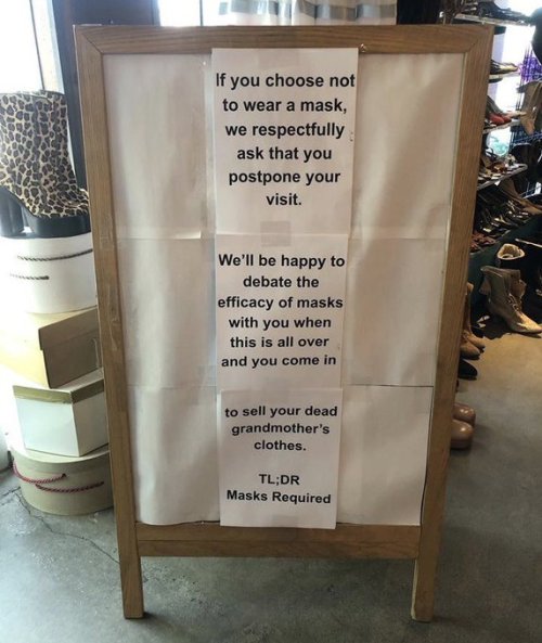 [ID: vintage resale store with a message posted on a board across three pages:“If you choose not to 