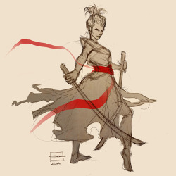 salenabarnesartwork:  Every now and then my co-workers and I take short breaks to do an “Unexpected Drawing Tme”. Sometimes we do self-portraits, silly things or just practice. Last weeks topic was a samurai character. I had a lot of fun with it and