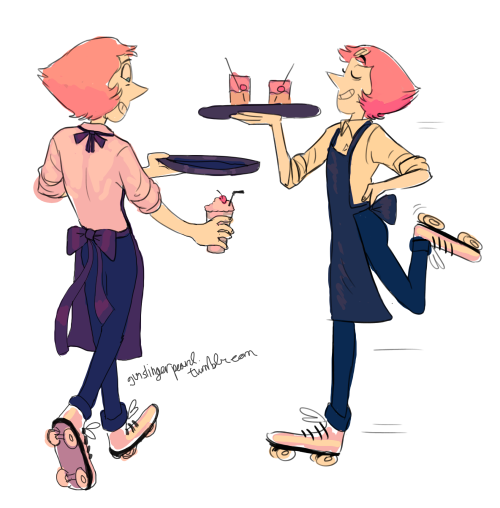 gunslingerpearl:  OK so we got waitress pearl,,, but take a moment to consider,,, old-timey rollerskate waitress pearl 
