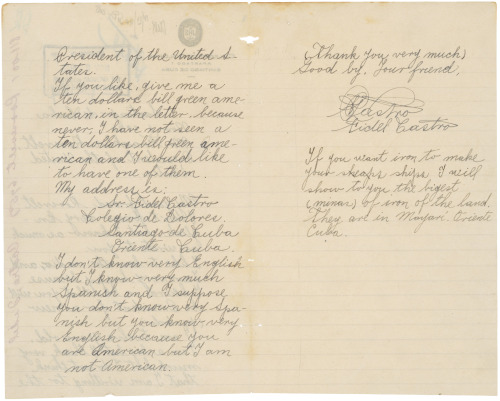 usnatarchivesexhibits:  Letter from Fidel Castro to President Franklin D. Roosevelt, 11/06/1940 