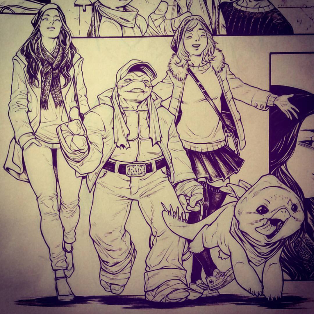 Turtles with hats. #TMNT #comics #IDW #inks #Angel #Raphael #April #Pepperoni #santolouco