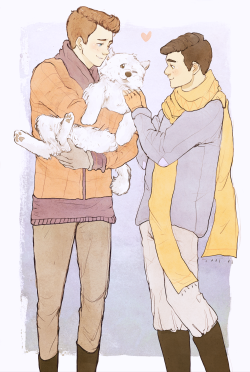 suitfer:  kurt and blaine and their baby, ahem i mean their puppy!! for my queen miranda ♥  