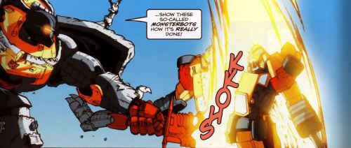 animemed:  Grimlock’s speech impediment is caused by varying conditions, depending on continuity. The difference between Grimlock’s speech in the UK and US Marvel comics’ writing styles was explained in the UK booklet “Transformers: The Facts"