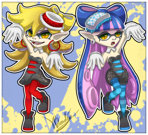luanneboudier:  Panty & Stocking as the Squid Sisters ^_^now avalible on my store -http://www.redbubble.com/people/luanneb/collections/307332-splatoon-fanart–Luifex ~  yes! < |D