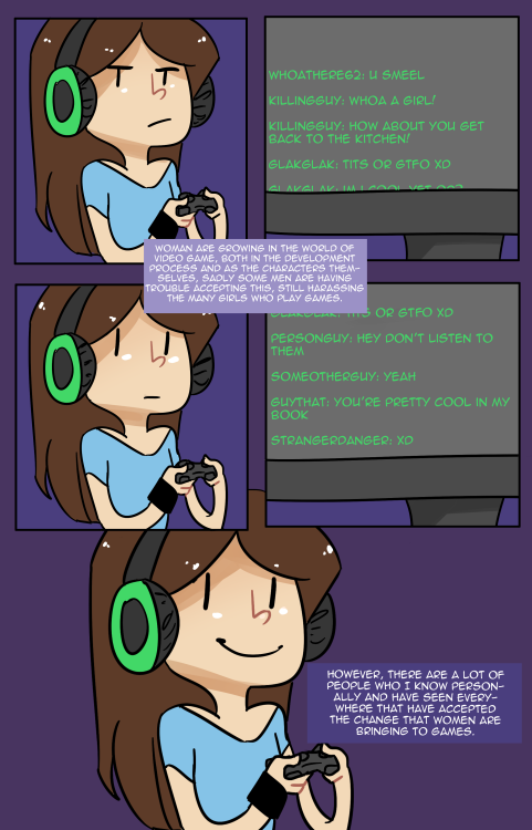 mermaidmagicart:  Finally it’s finished. A really quick informational comic about women in games for my Sociology final. So yeah there’s a lotta stuff here. UuU 