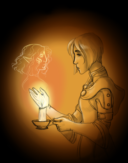 Day 3Today’s theme is Candles.Leliana is sad and tired and during the long nights in Skyhold, she th
