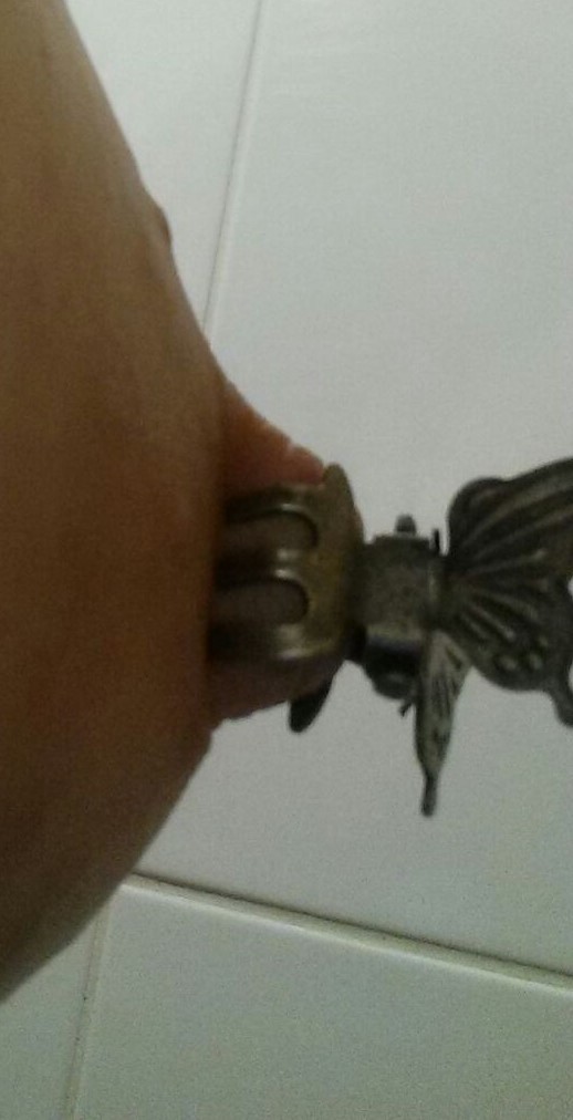 a-and-b-uk:  B put this little clip on A’s nipple. A was required to leave it in