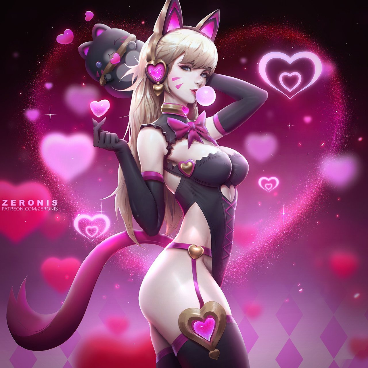 rarts: Pretty Black Cat D.va (skin): Overwatch game digital art [Artist: ZeroNis]