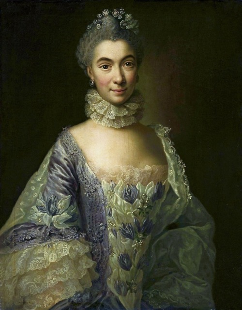 Portrait of a lady in lavender dress by Anna Rosina de Gasc, 1751