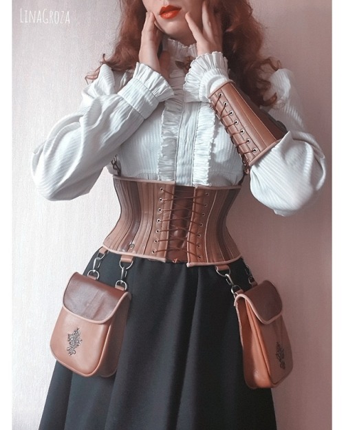 My new work!Leather corset and accessories for LARP in Steampunk style, LARP based on Girl Genius un