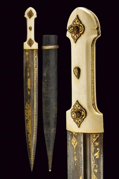 Gold inlaid kindjal dagger with ivory hilt, from the Caucasus, 19th century.from Czerny’s Internatio