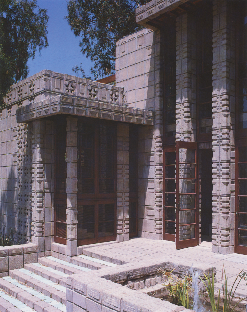 basicartseries: Frank Lloyd Wright’s Storer House, from Wallworks (1988)