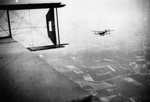 This photo, taken from the cabin of a Handley Page 0/400 bomber,shows another Handley Page bomber se