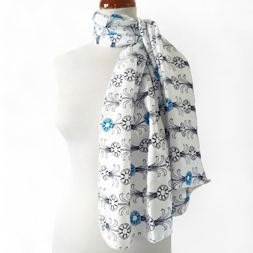Ribbon pattern with flowers (rosettes) and leaves, Scarf, Foulard, Neckwear, Indelible Printed Hand