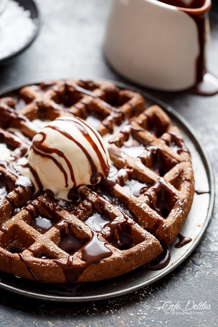 fullcravings:Dark Chocolate Cake Waffles Like this blog? Visit my Home Page or Video