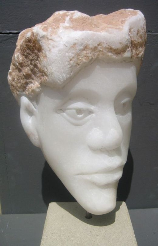 A sculpture titled Head of a Nymph (Small Carved White Bust statue) by sculptor Henrietta Bud. In a medium of Alabaster. #artist#sculpture#sculptor#art#fineart#Henrietta Bud#Alabaster#stone#limited edition