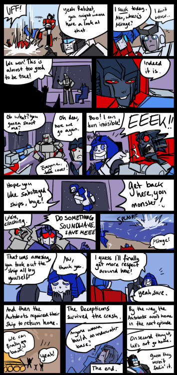 strawberrieninja:  herzspalter:  More than meets the eye Part 3 This one isn’t very good, I apologize. Also, it’s confusing as hell. And so, the Pilot comes to an end, in a confusing little finale filled with robots having silly plans, Starscream