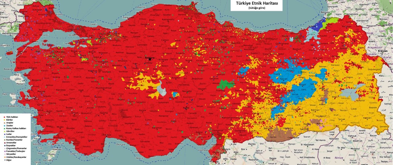 Ethnic Map of Turkey Red Turks Yellow Kurds... Maps on the Web