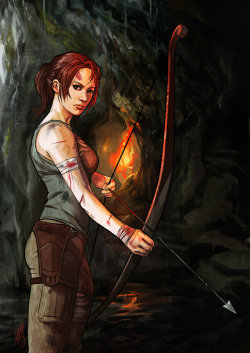 the-malcolm:  tombraider:  Fanart: “Lara Croft” by EmegE  A beautiful graphic comic book fanart for Lara Croft with an arrow in a cave that is a little bit filled with fire. By EmegE. I do like it.