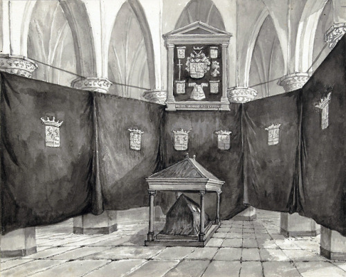 Gerrit Lamberts (after anon.) - Catafalque of William I, Prince of Orange, in the Nieuwe Kerk, Delft